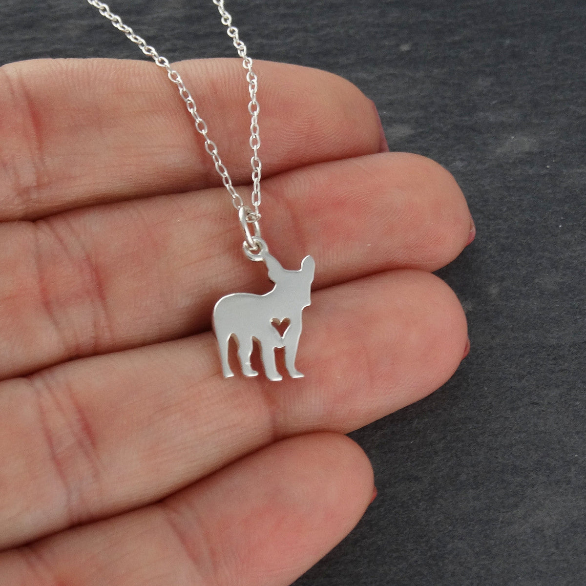 French Bulldog Necklace Small Sterling Pet Heart Pendant