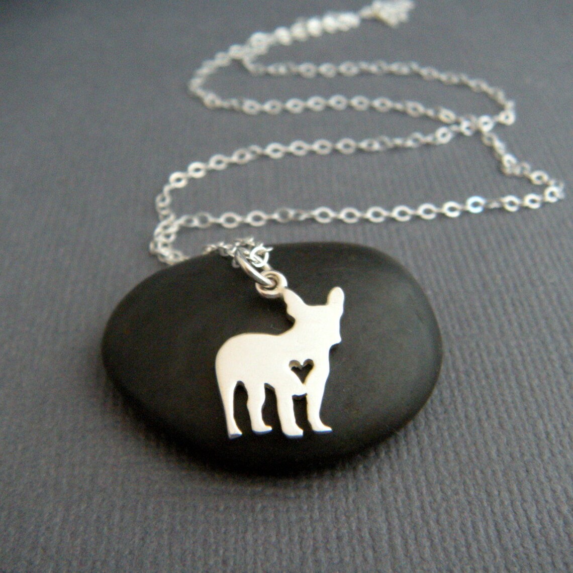 French Bulldog Necklace Small Sterling Pet Heart Pendant
